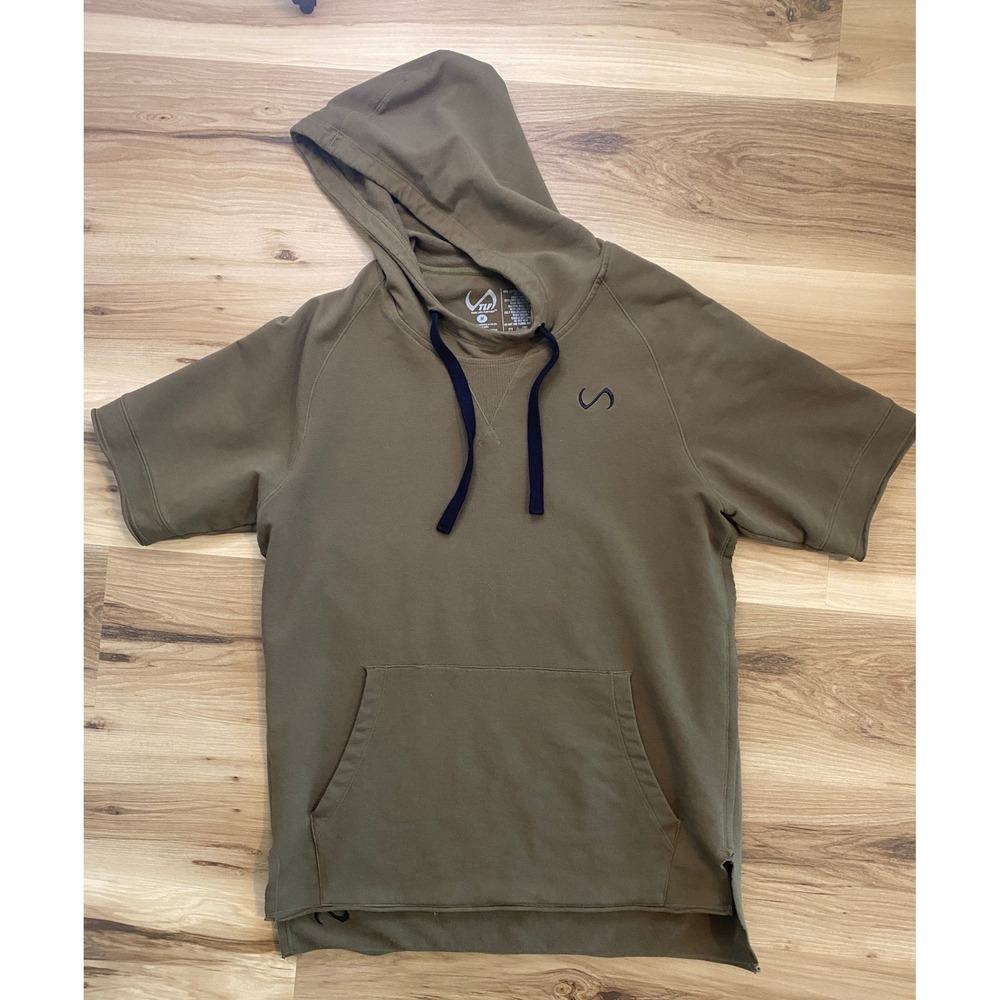 TLF Apparel Mens Short Sleeve Hoodie‎ Olive Green Gym Pullover Size Medium